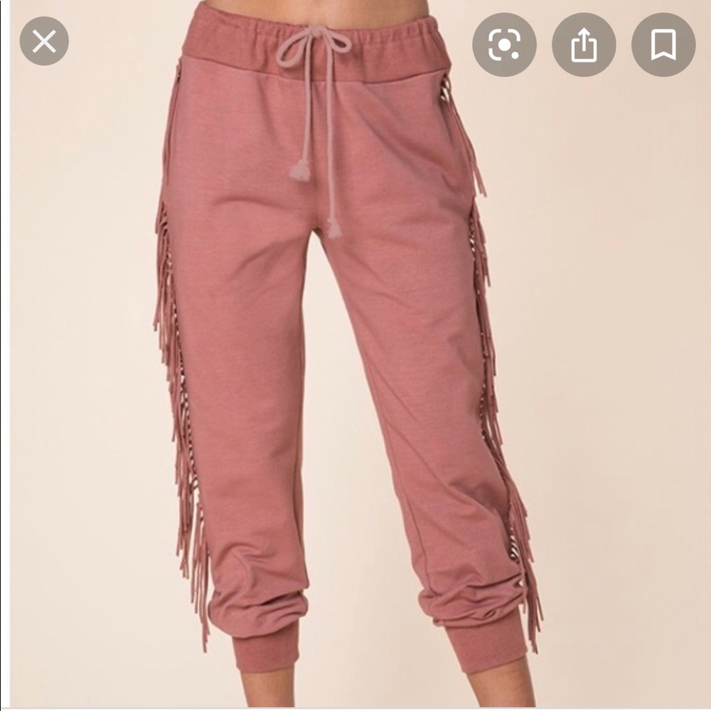 Kittenish Mauve Fringe Joggers